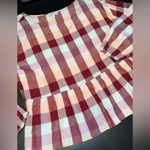 LOFT Red and White Checkered Blouse